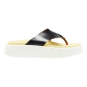 Zwarte Leren Platform Teenslippers Plan C , Black , Dames