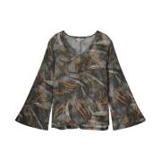 Gestippelde Leafs V-Neck Top Summum Woman , Gray , Dames