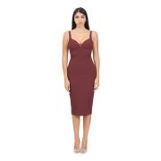 Burgundy Elegant Midi Dress with Slit Elisabetta Franchi , Brown , Dam...