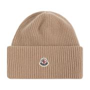 Wollen muts met logopatch Moncler , Beige , Dames