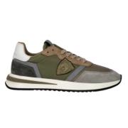 Groene Nylon Grijze Suède Sneakers Philippe Model , Multicolor , Heren