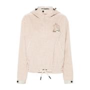 Ribfluwelen Gewatteerde Hoodiejas Moncler , Beige , Dames