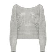 Grijze Gebreide Boothals Trui Twinset , Gray , Dames