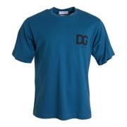 Blauw Logo Ronde Hals T-shirt Dolce & Gabbana , Blue , Heren