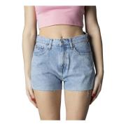 Blauwe Katoenen Shorts met Ritssluiting Tommy Jeans , Blue , Dames