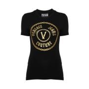 Glitter Logo Print Zwart T-shirt Versace Jeans Couture , Black , Dames