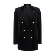 Zwart Velvet Dubbel Breasted Blazer Tagliatore , Black , Dames