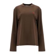 Geborduurd Logo Katoenen Longsleeve T-shirt Ami Paris , Brown , Dames