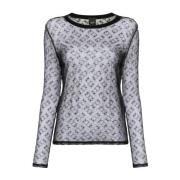 Kant Transparant Monogram Crew Neck Top Pinko , Black , Dames