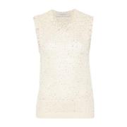 Gele Paillet Sweater Mouwloos Crew Neck Golden Goose , Beige , Dames