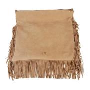 Suede Fringed Schoudertas met Rits Baldinini , Beige , Dames