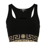 Zwarte Top met Medusa Motief Versace , Black , Dames