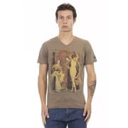 Stijlvolle V-hals T-shirt met Front Print Trussardi , Brown , Heren