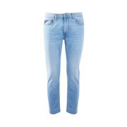 Comfort Denim Jeans met Leren Logo YES ZEE , Blue , Heren