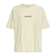 Lichtgele katoenen T-shirt met bouclette-logo Lanvin , Beige , Heren