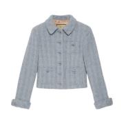 Blauwe Tweed Interlocking G Logo Jas Gucci , Blue , Dames