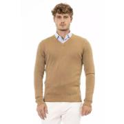 Beige V-Neck Modal Cashmere Sweater Baldinini , Beige , Heren