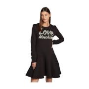 Katoenen Jurk met Fluweel Logo Love Moschino , Black , Dames