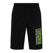 Zwarte Logo Bermuda Shorts Voorkant Emporio Armani EA7 , Black , Heren