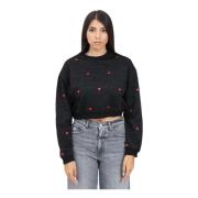 Zwarte Crewneck Sweatshirt met Hart Borduurwerk Moschino , Black , Dam...