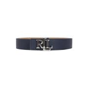 Blauw Beige Omkeerbare Riem met Monogram Plaque Ralph Lauren , Blue , ...