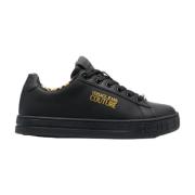 Dames Lage Court Sneakers van Leer Versace Jeans Couture , Black , Dam...