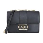 Zwarte schoudertas met metalen logo Armani Exchange , Black , Dames