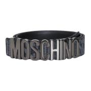 Donker Denim Logo Jacquard Riem Moschino , Black , Heren