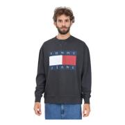 Zwarte Crewneck Sweater Relaxed Fit Tommy Jeans , Black , Heren