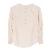 Feminine Shirt Blouse met Pofmouwen Gustav , Beige , Dames