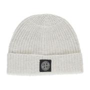 Grijze Wol Beanie Hoed met Logo Stone Island , Gray , Heren