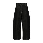 Zwarte Denim Wijde Pijp Korte Jeans Studio Nicholson , Black , Dames