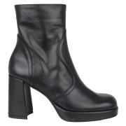 Stijlvolle Zwarte Leren Dames Enkellaars Wonders , Black , Dames