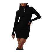 Rib Half Zip LS Jurk Calvin Klein , Black , Dames