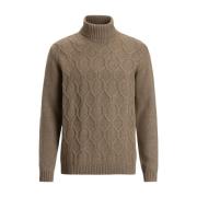 Beige Rollneck Trui Structuur Oscar Jacobson , Brown , Heren