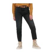 High Waist Denim Jeans in Donkergrijs Object , Black , Dames