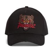 Horror Baseball Cap Zwart Verontrust Geborduurd Dsquared2 , Black , He...