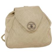 Pre-owned Leather backpacks Chanel Vintage , Beige , Dames