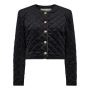 Gewatteerde fluwelen jas met gouden knopen Designers Remix , Black , D...