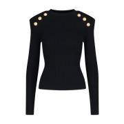 Zwarte Top met Gouden Knopen Balmain , Black , Dames