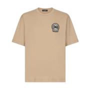 Crest Logo Beige T-Shirt Dolce & Gabbana , Beige , Heren