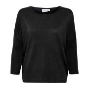 Zwarte R-Neck Pullover Trui met ¾ Mouwen Saint Tropez , Black , Dames