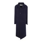 Navy Blue Lange Jas Hoge Kraag Ami Paris , Blue , Dames