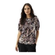 Kleurrijke Print Blouse met Halve Mouwen IN Front , Multicolor , Dames