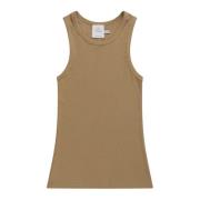 Geribbelde Peach Top met Ronde Hals Munthe , Beige , Dames