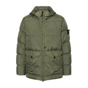 Groene Gewatteerde Donsjas met Capuchon Stone Island , Green , Heren