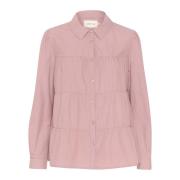 Elderberry Ruffle Shirt Blouse Cream , Pink , Dames