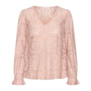 Kanten V-hals Blouse in Gebrande Lilac Cream , Purple , Dames