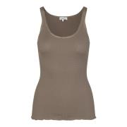 Feminine Top met Zijden Rand Rosemunde , Brown , Dames