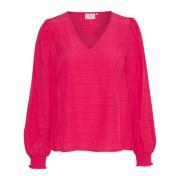 Vrouwelijke Blouse met Pofmouwen en Smock Manchetten Kaffe , Pink , Da...